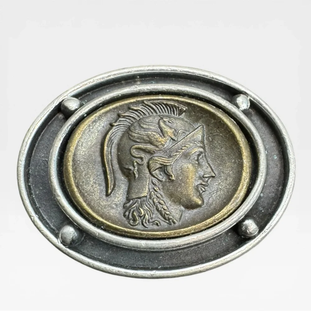 BEN-AMUN Rare Vintage Etruscan-Revival Roman Soldier Coin Brooch
